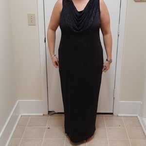 Onyx nite formal dress. Black drape maxi